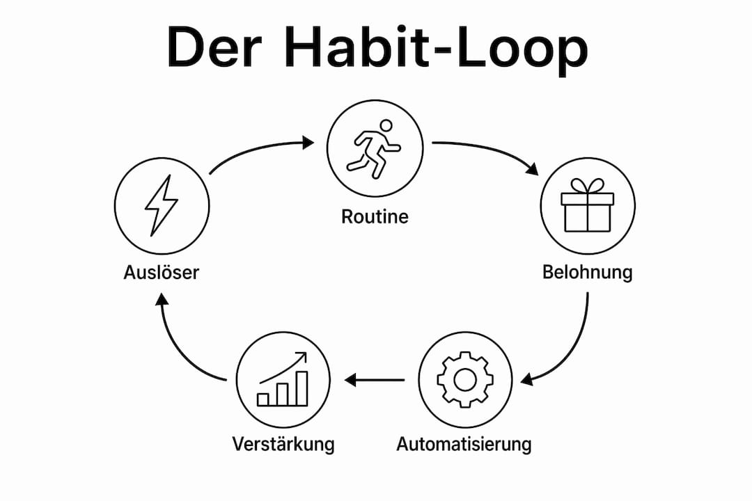 Die Infografik veranschaulicht, wie der Gewohnheitskreislauf funktioniert.
