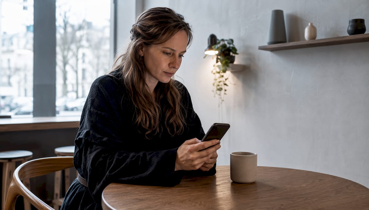 Jemand informiert sich am Smartphone über den Datenschutz.