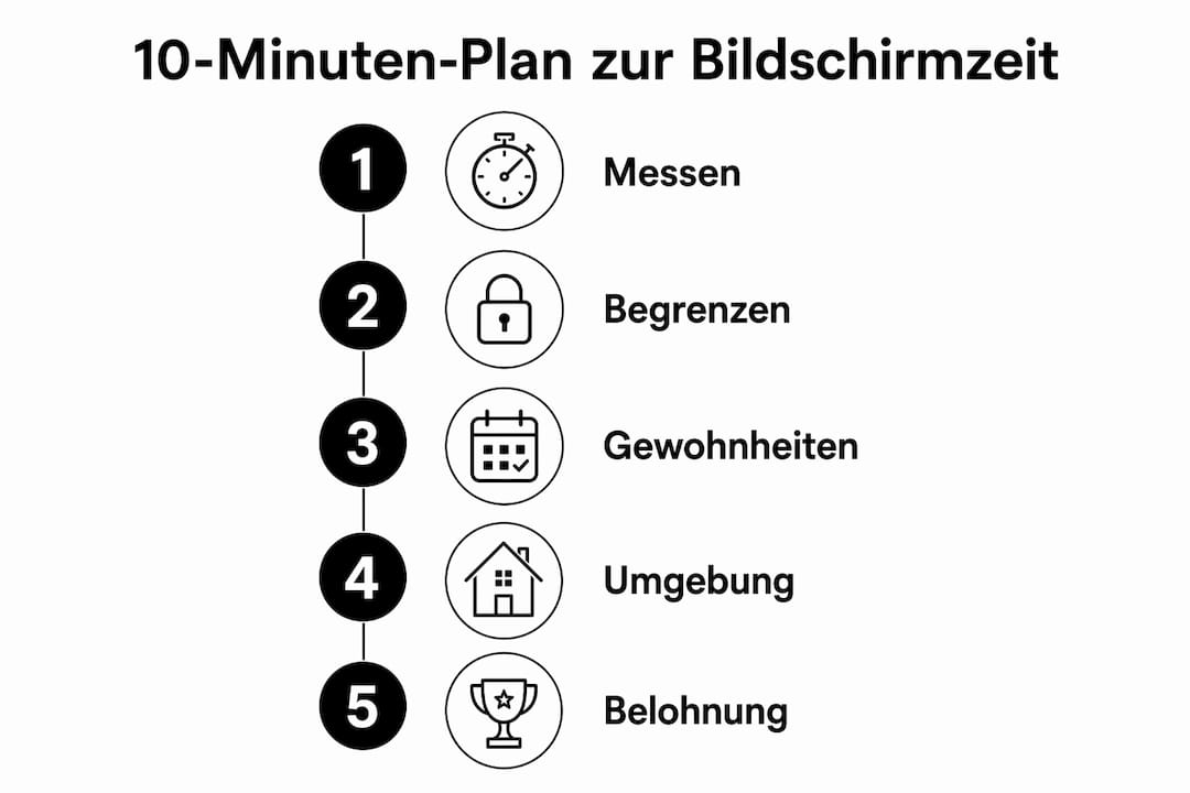 Infografik: In 10 Minuten zu weniger Bildschirmzeit – So klappt's im Alltag