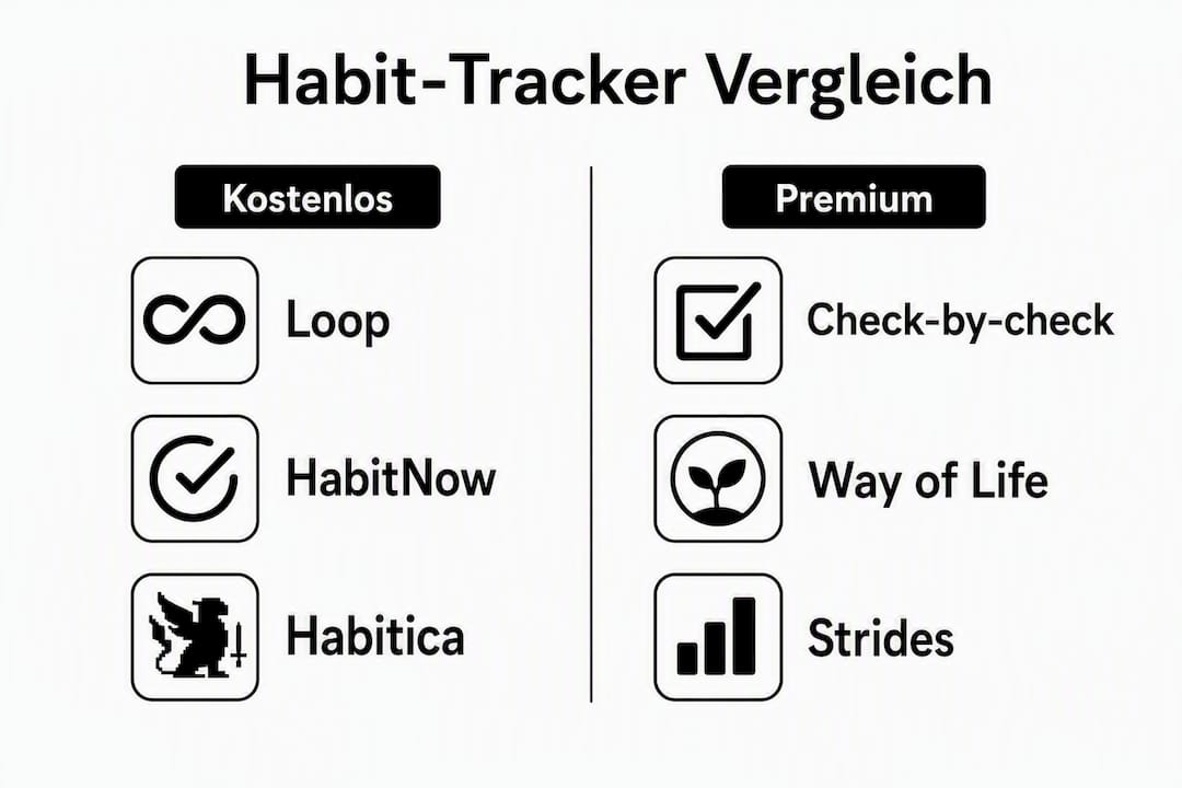 Infografik: Überblick und Vergleich der wichtigsten Kategorien von Habit-Tracker-Apps