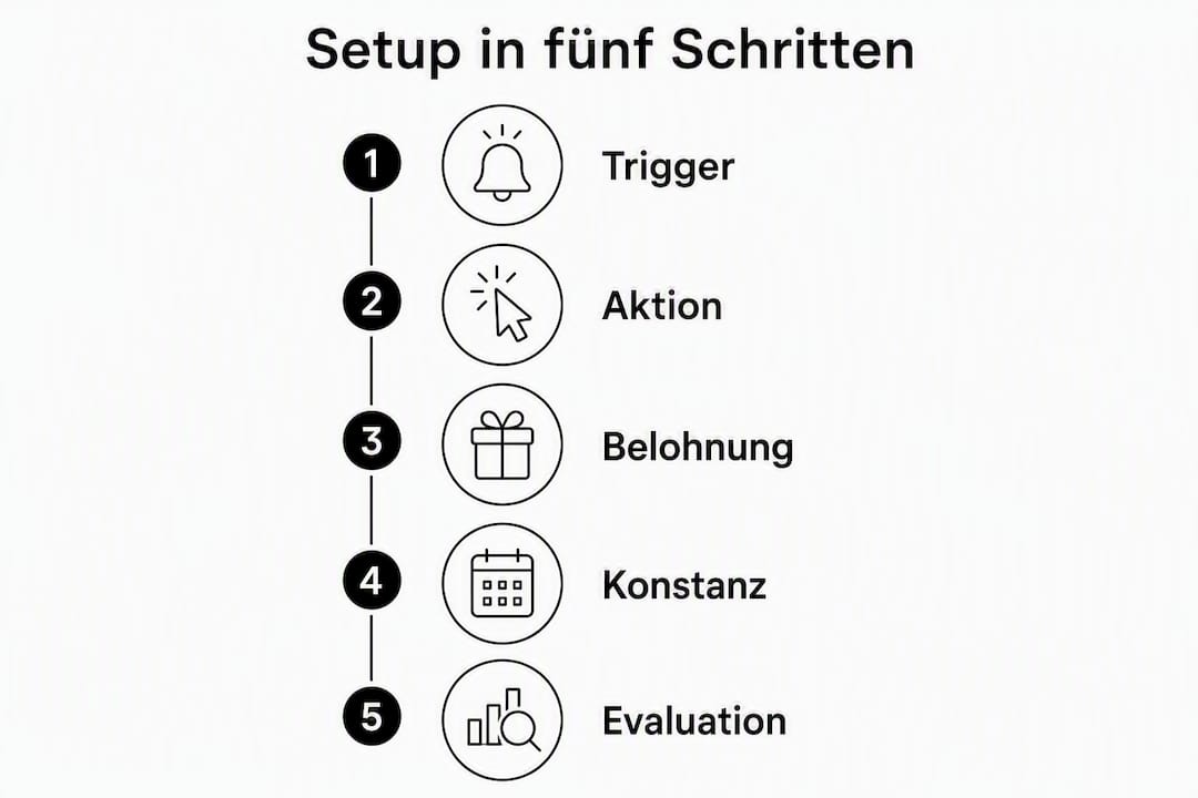 Grafik: Fünf einfache Schritte für ein nachhaltiges Check-in deiner Gewohnheiten