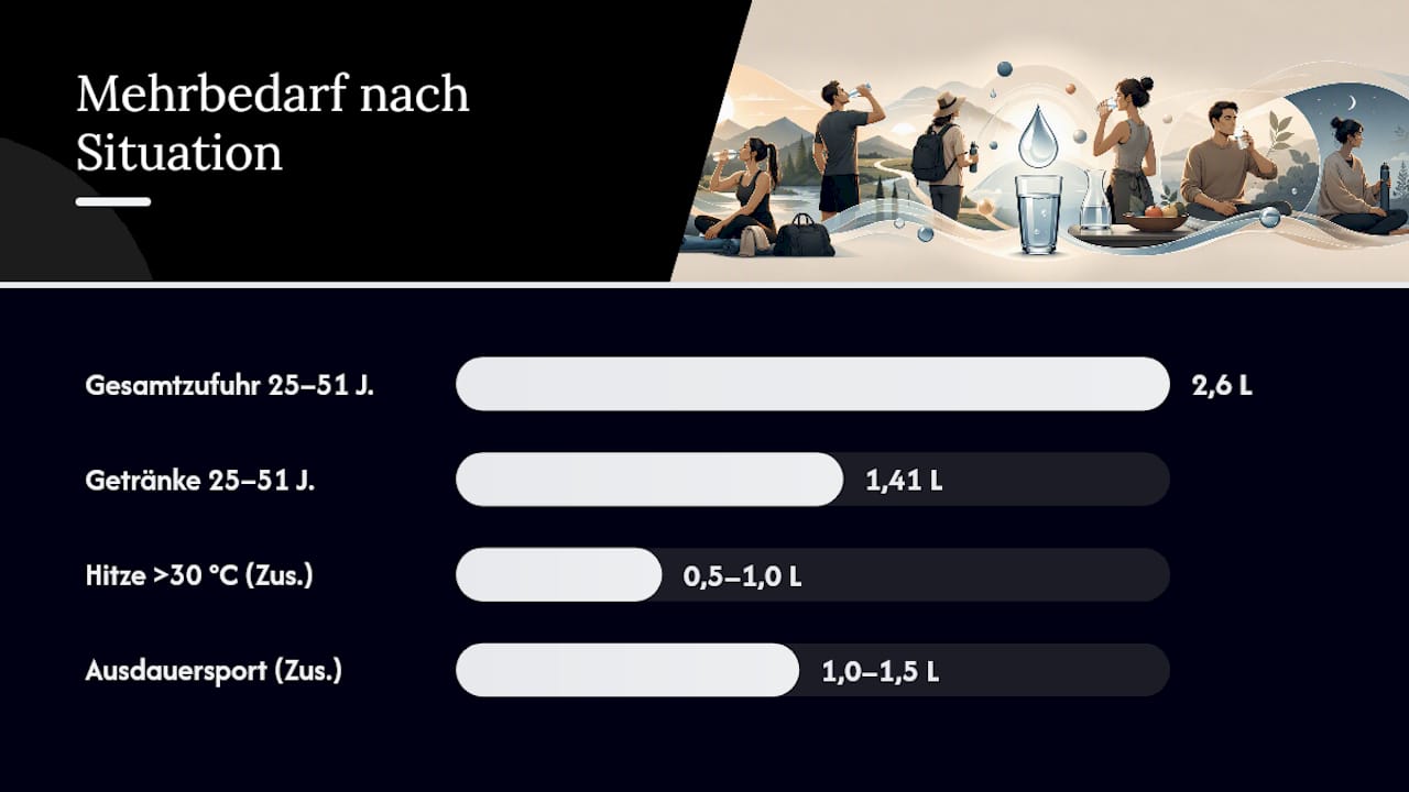 Übersicht: Empfohlene Trinkmengen je nach Lebenssituation